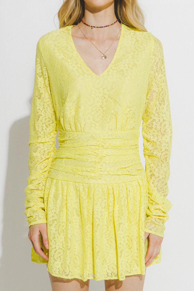 Endless Rose Lace V-Neckline Mini Dress YELLOW