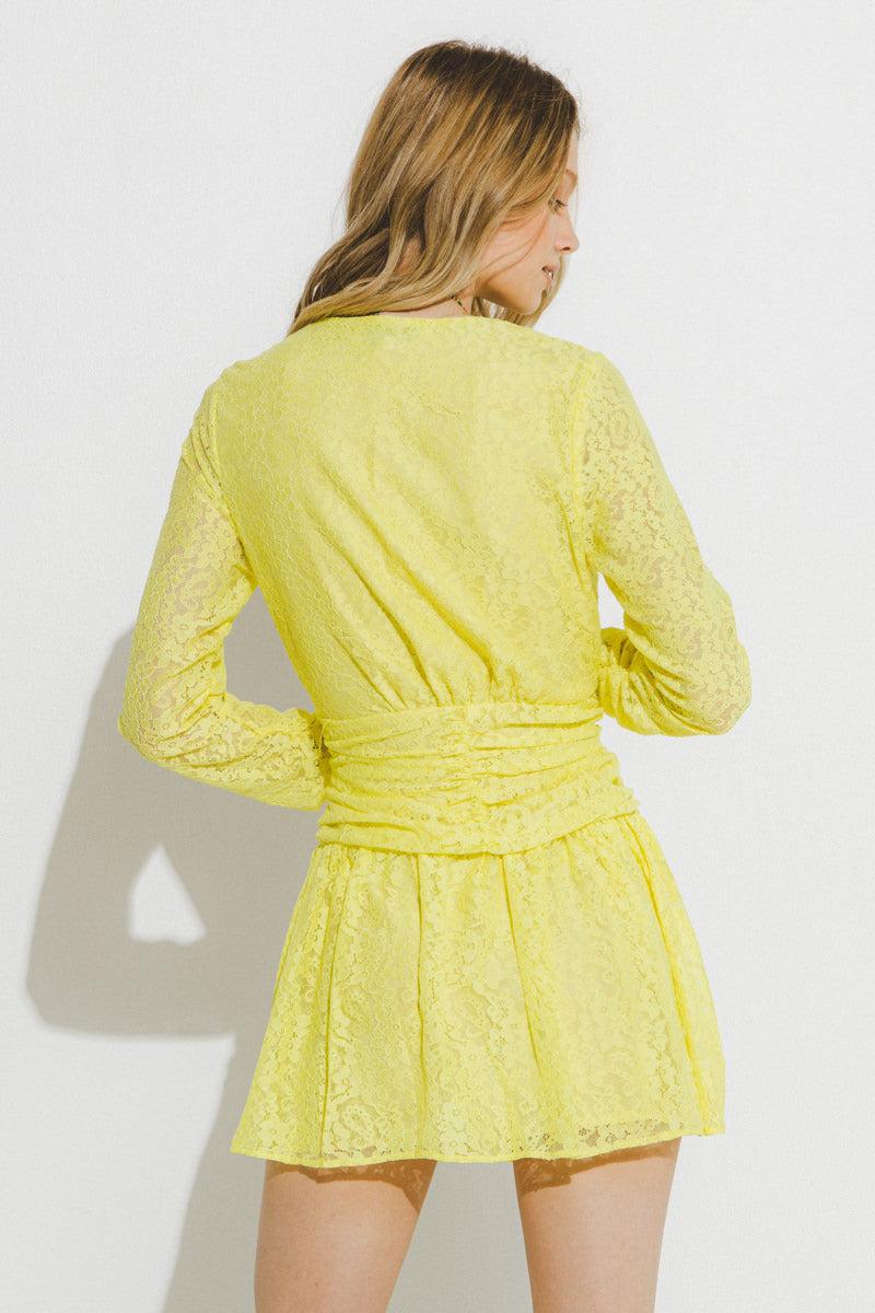 Endless Rose Lace V-Neckline Mini Dress YELLOW