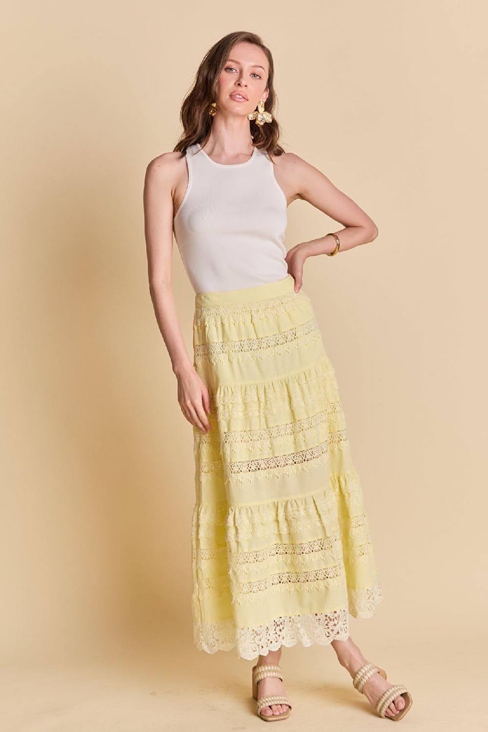 endless rose Laced Midi Skirt BUTTER