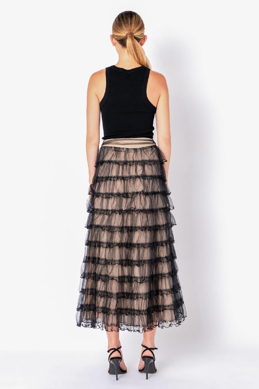 Endless Rose Layered Tulle Midi Skirt BLACK/NUDE