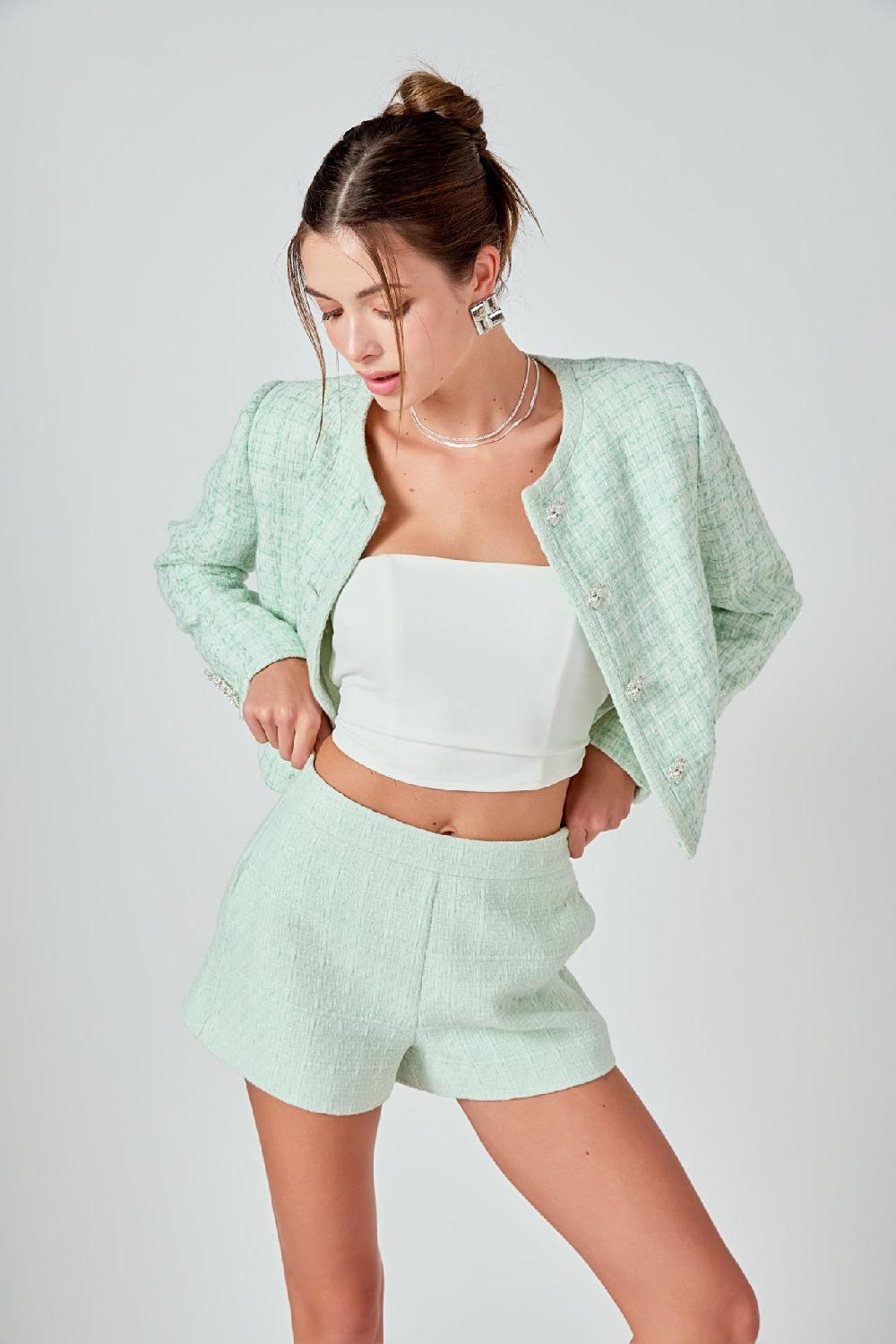 Endless Rose Lemi Tweed Relaxed Shorts PISTACHIO