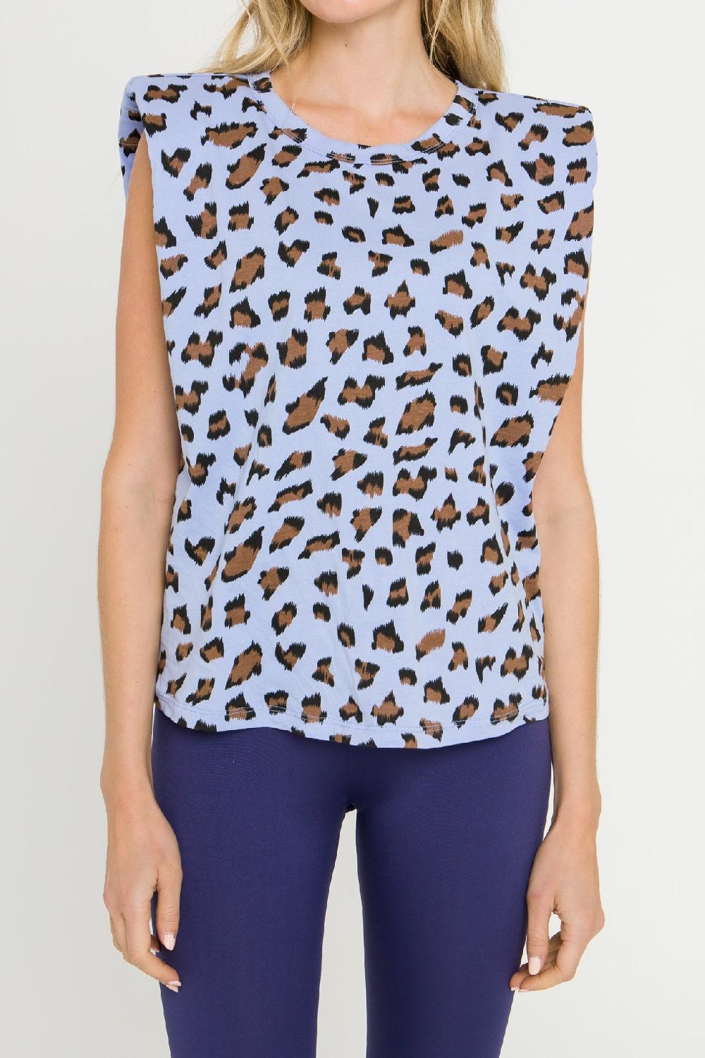 Endless Rose Leopard Print Knit Shirt BLUE MULTI