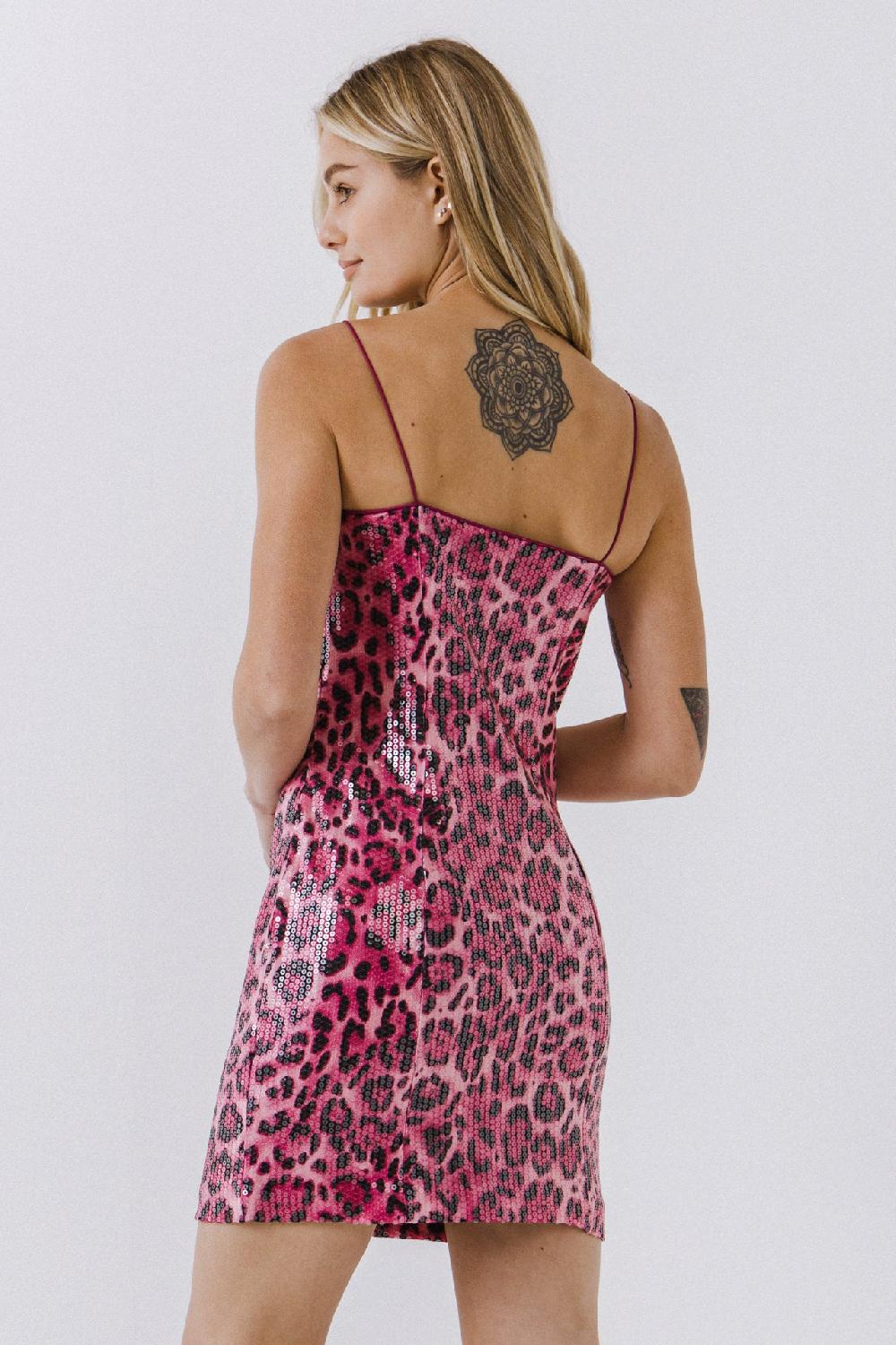 Endless Rose Leopard Sequin Mini Dress PINK