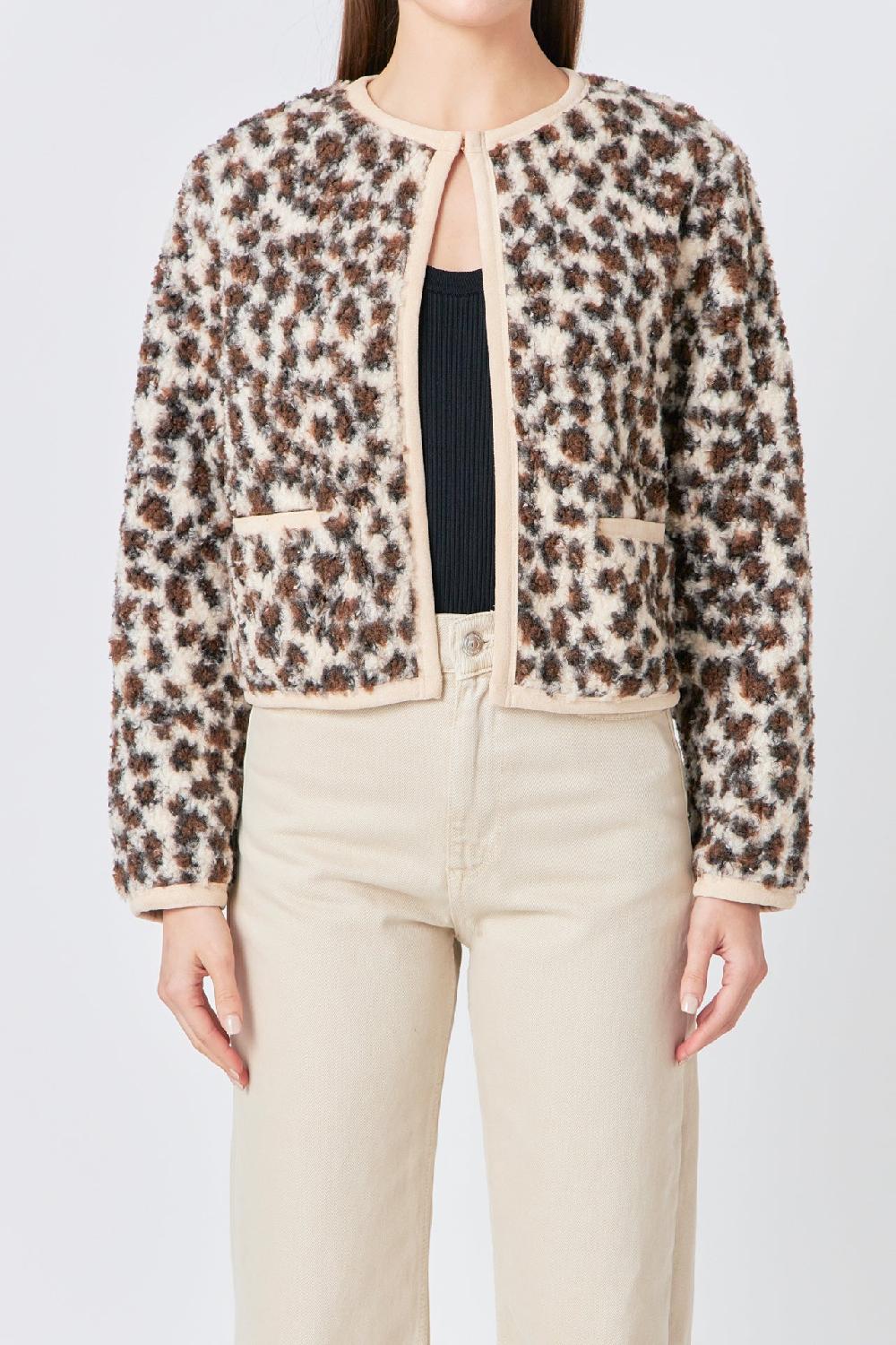 Endless Rose Leopard Sherpa Jacket IVORY MULTI