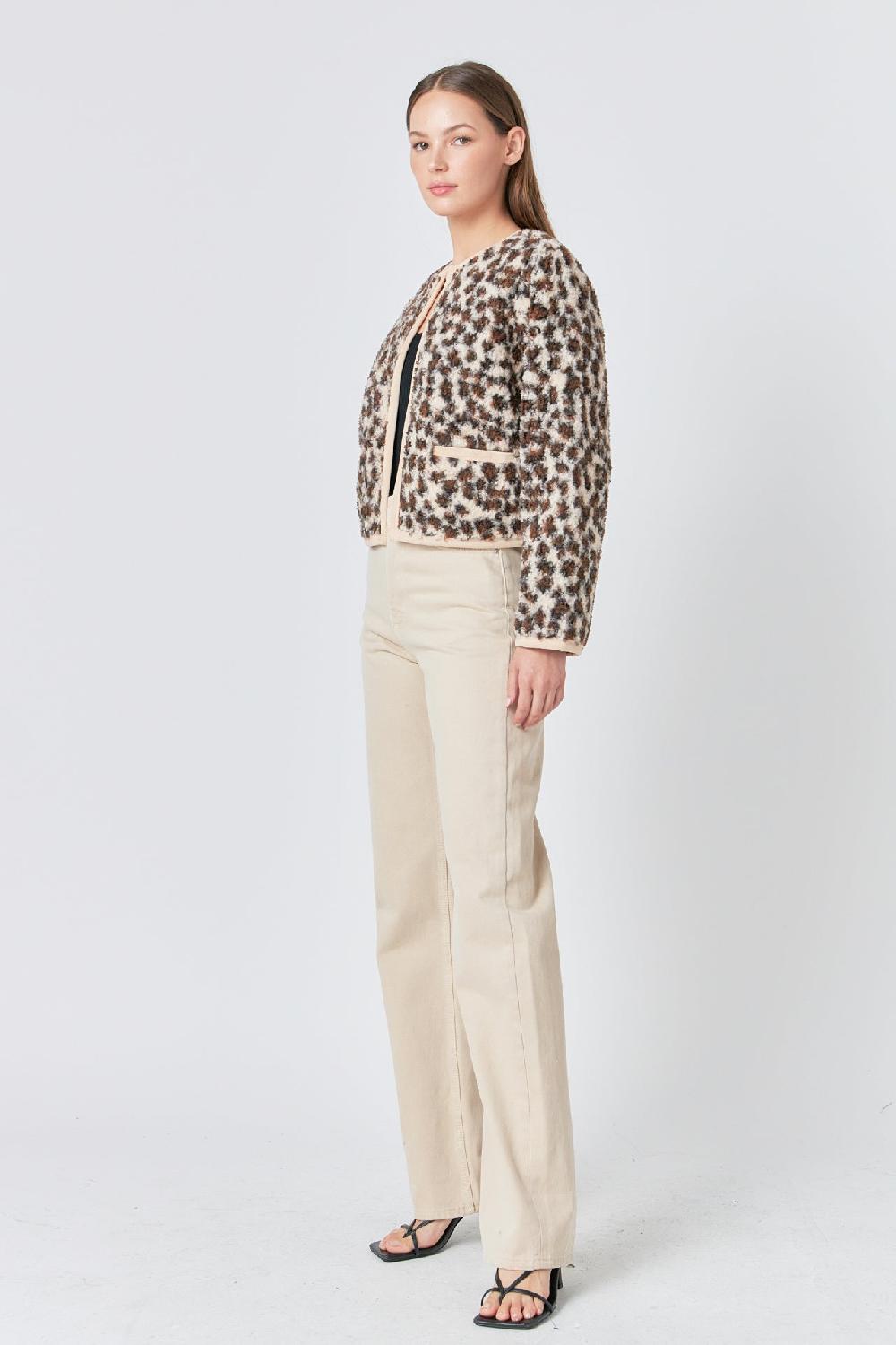Endless Rose Leopard Sherpa Jacket IVORY MULTI