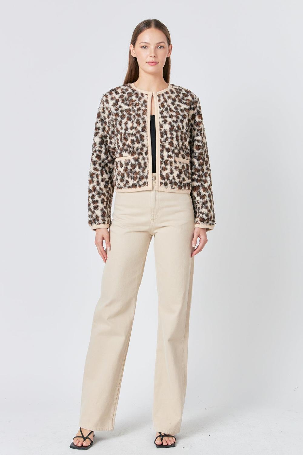 endless rose Leopard Sherpa Jacket IVORY MULTI
