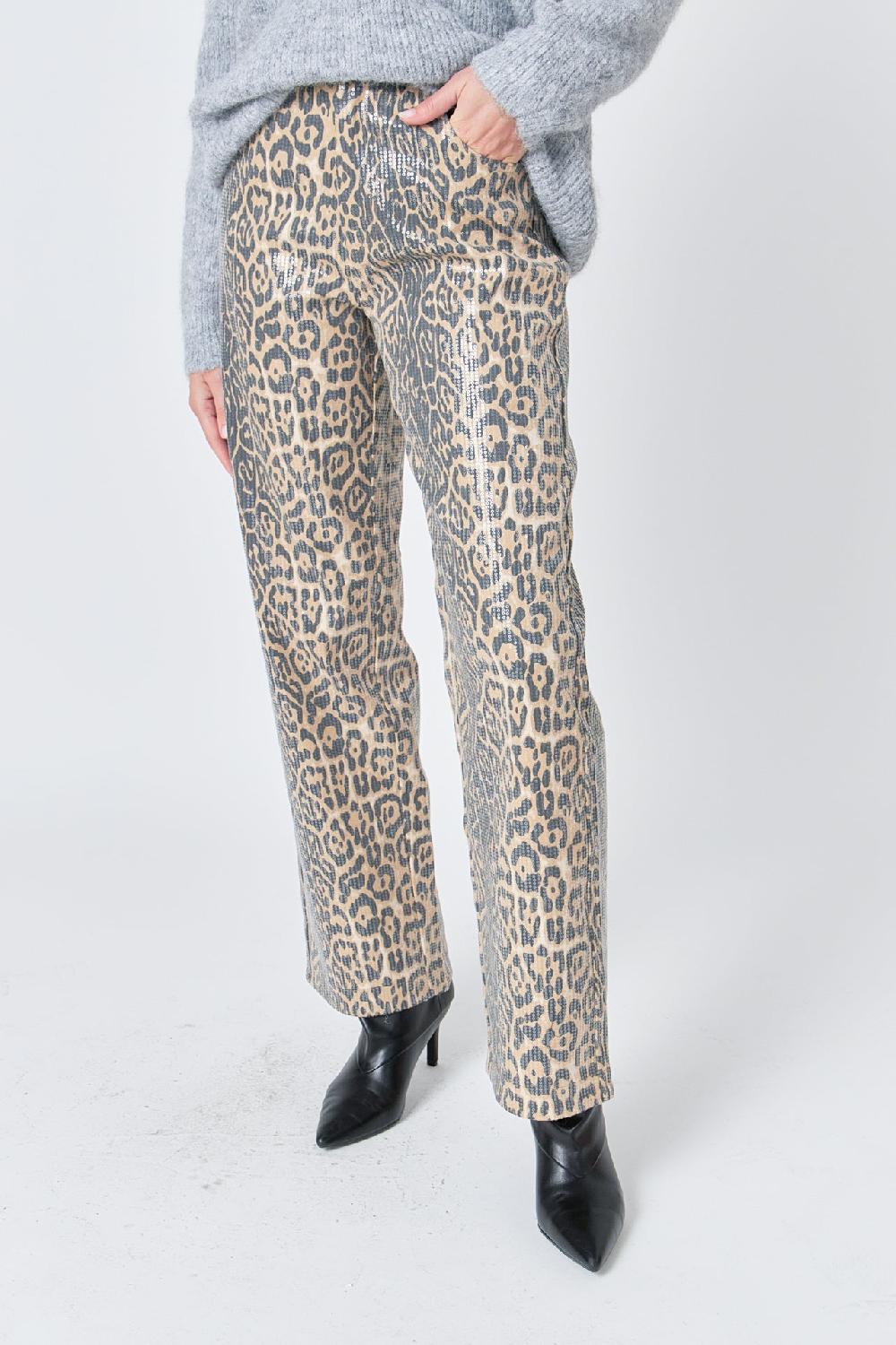 Endless Rose Leopard Wide Leg Denim LEOPARD