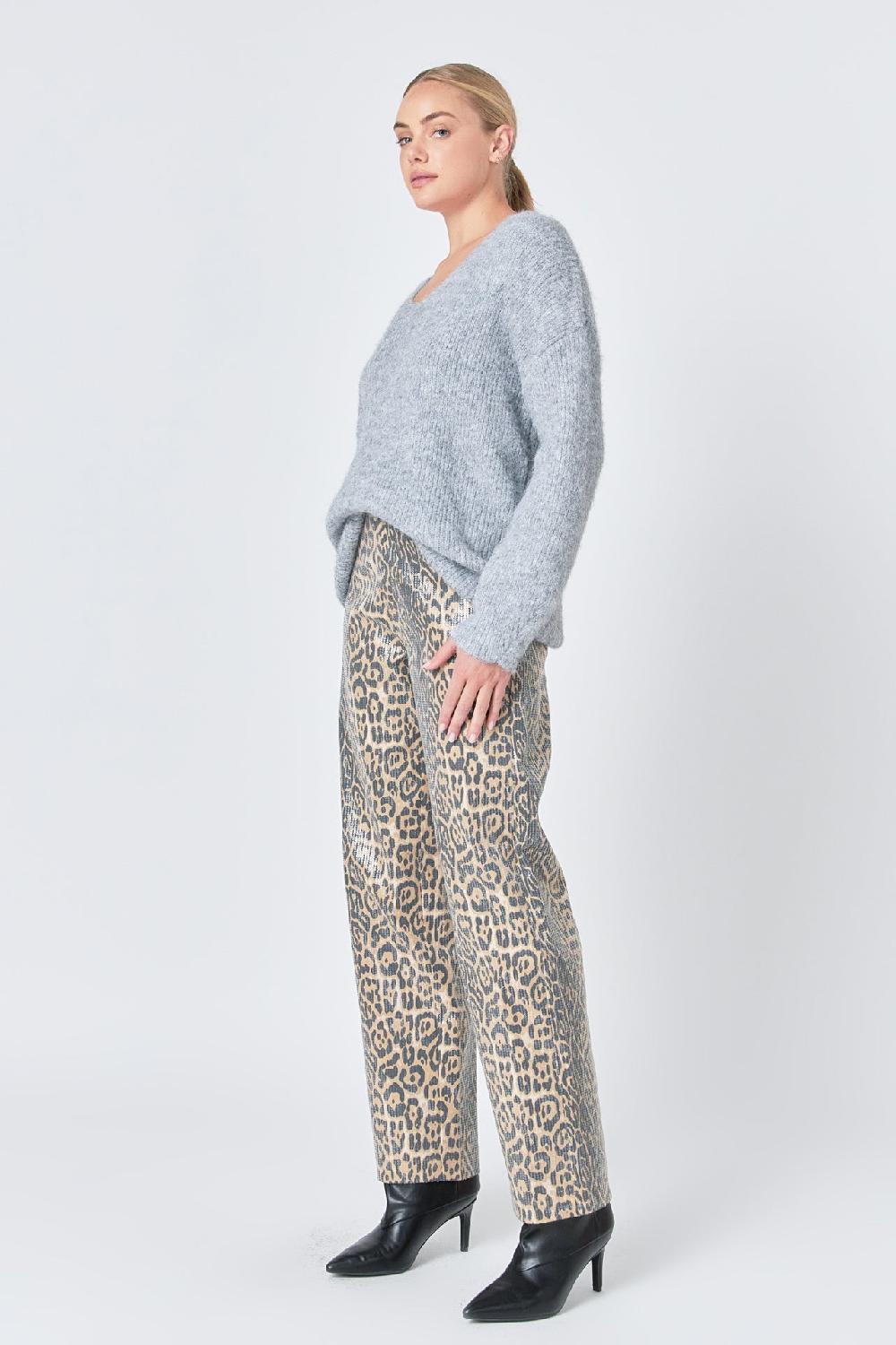 Endless Rose Leopard Wide Leg Denim LEOPARD
