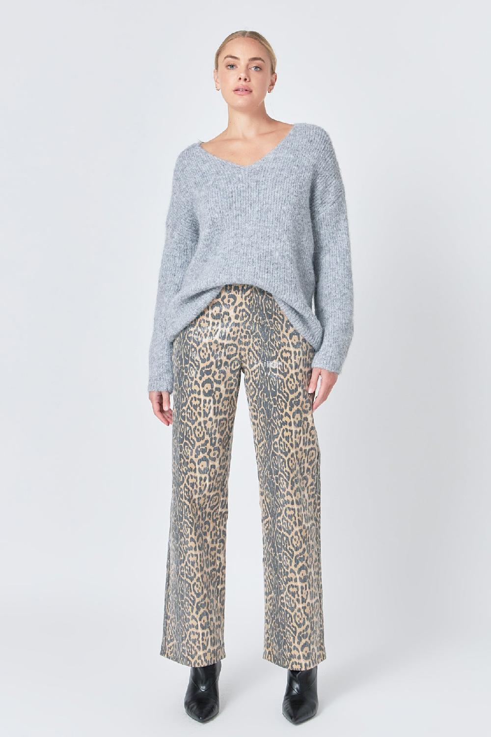 endless rose Leopard Wide Leg Denim LEOPARD