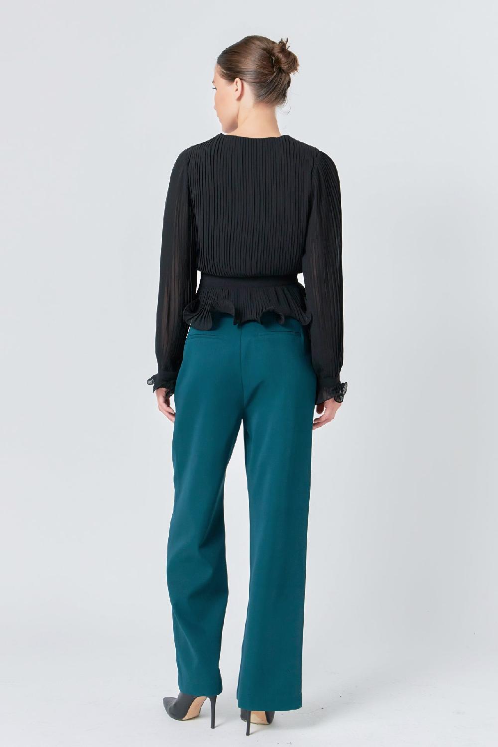 Endless Rose Lettuce Trim Long Sleeve Top BLACK