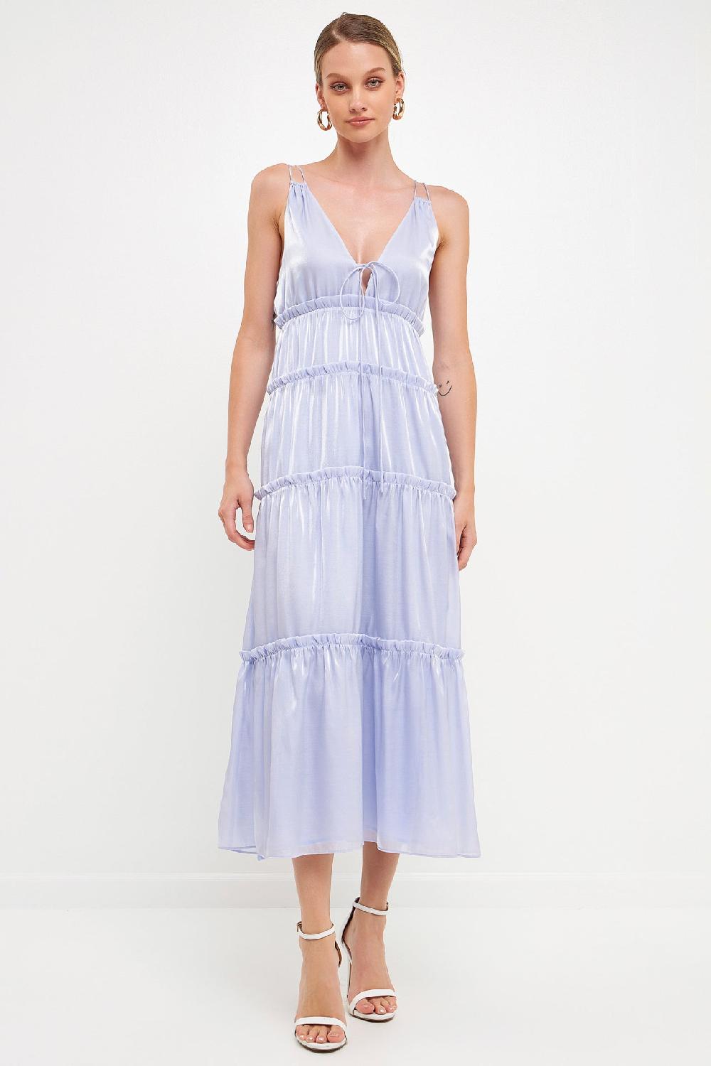 endless rose Light Sheen Front Tie Maxi Gown GRAPE