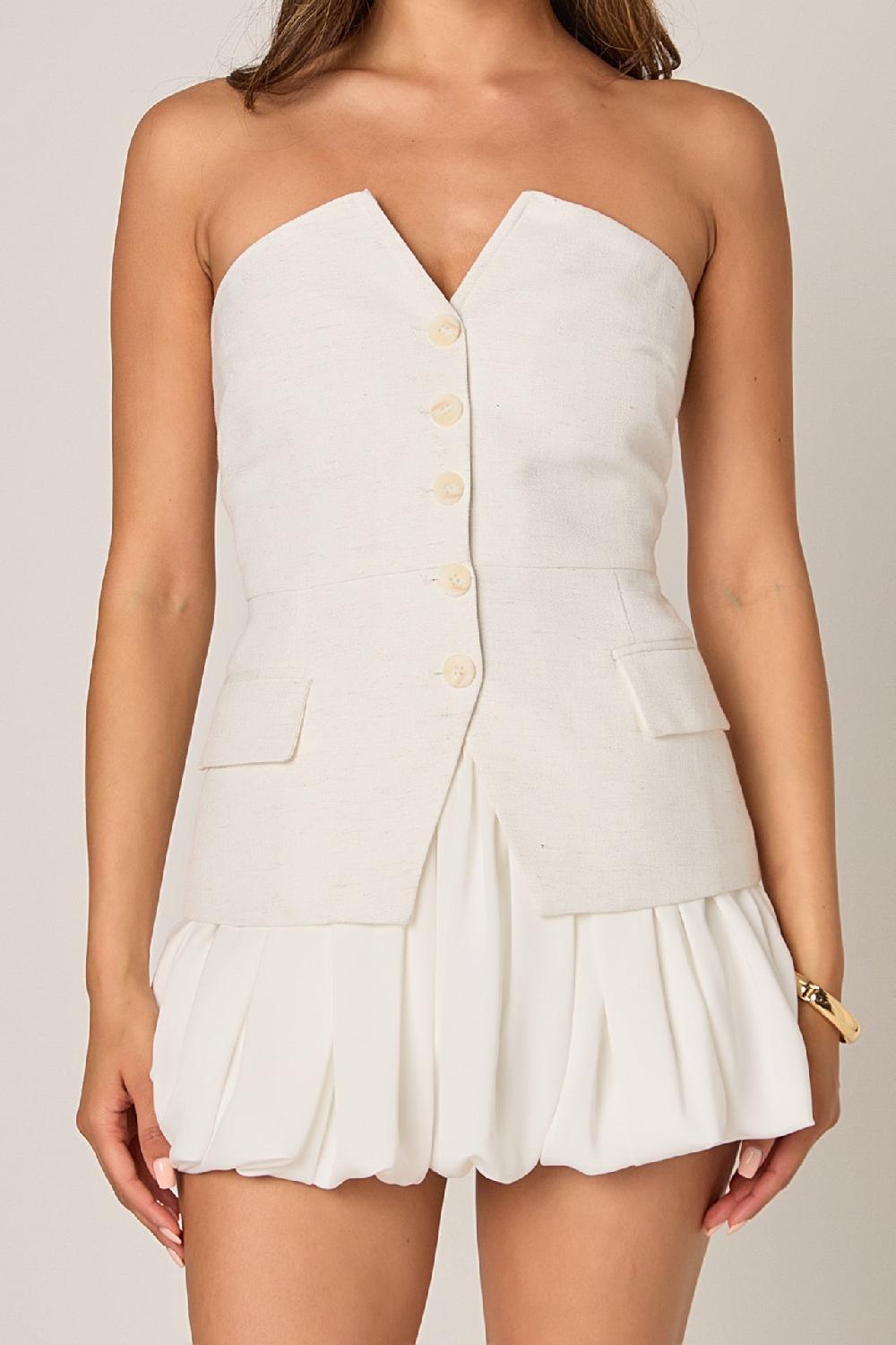 Endless Rose Linen Button Up Tube Top IVORY