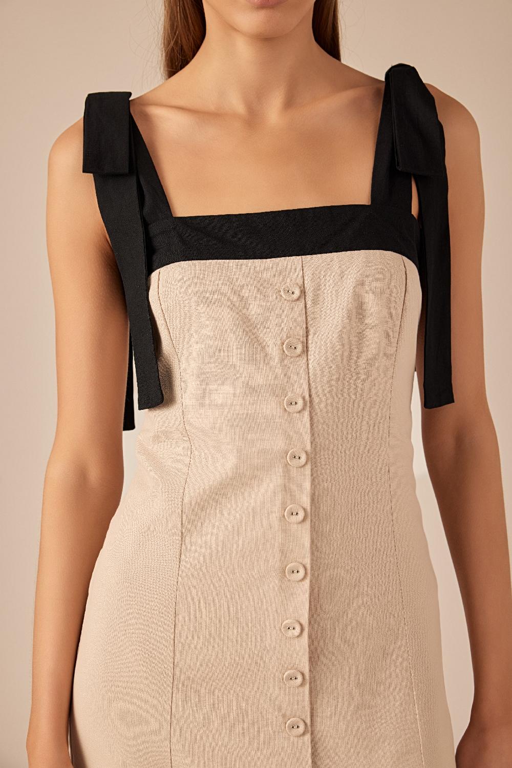 Endless Rose Linen Buttoned Maxi Dress SAND/BLACK