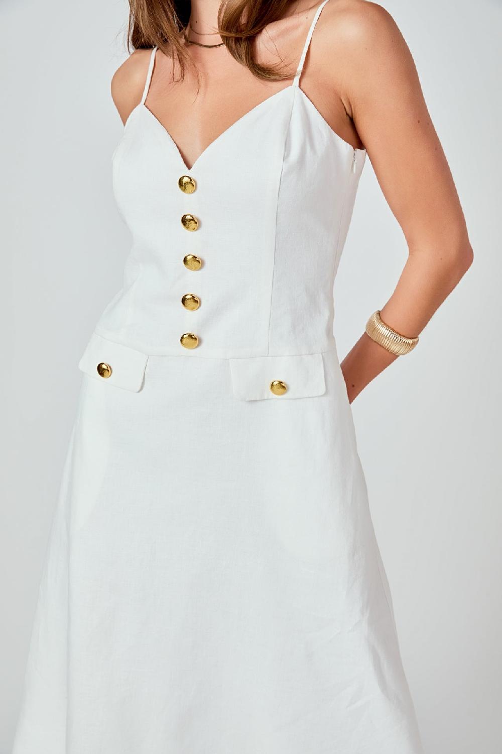 Endless Rose Linen Buttoned Midi Dress IVORY