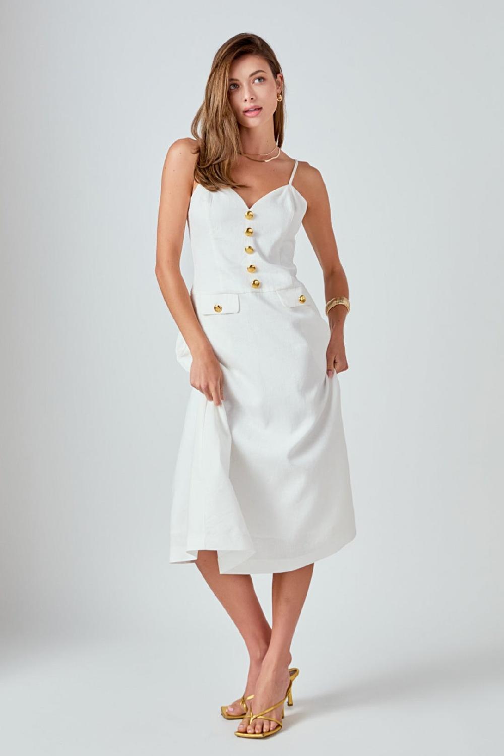 Endless Rose Linen Buttoned Midi Dress IVORY
