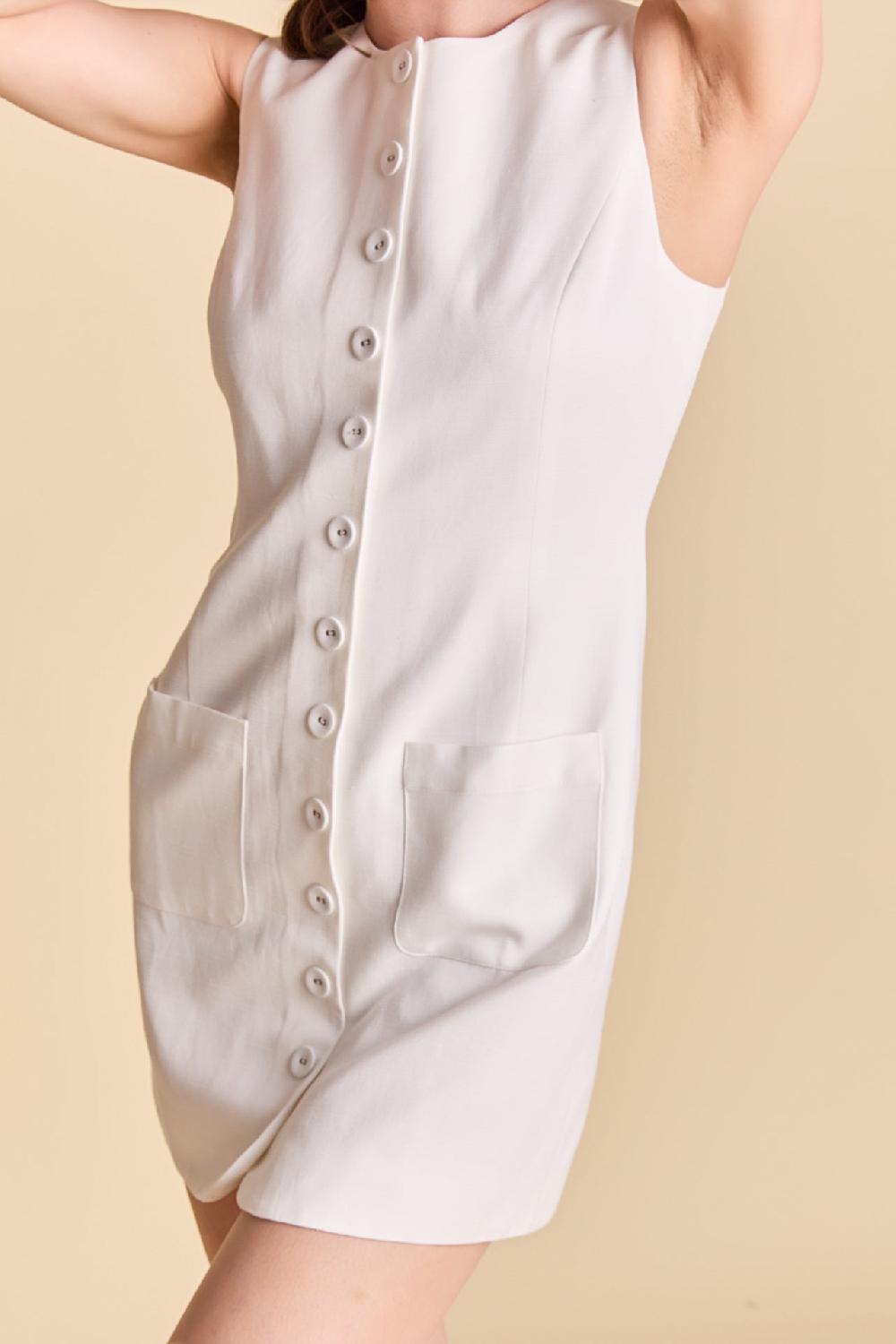 Endless Rose Linen Buttoned Mini Dress WHITE