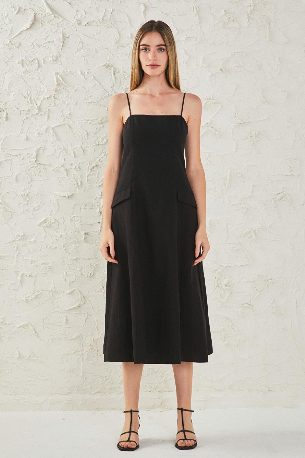 endless rose Linen Maxi Dress BLACK