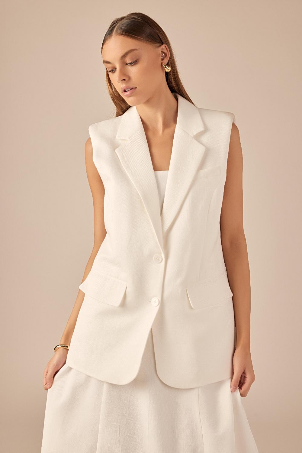 endless rose Linen Oversize Vest Blazer WHITE