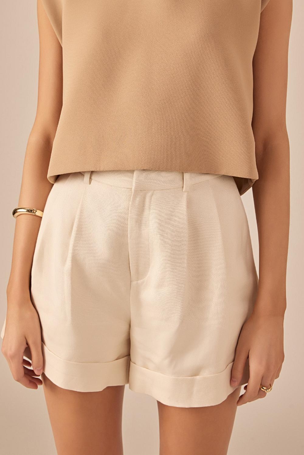 Endless Rose Linen Pintucked Shorts BEIGE