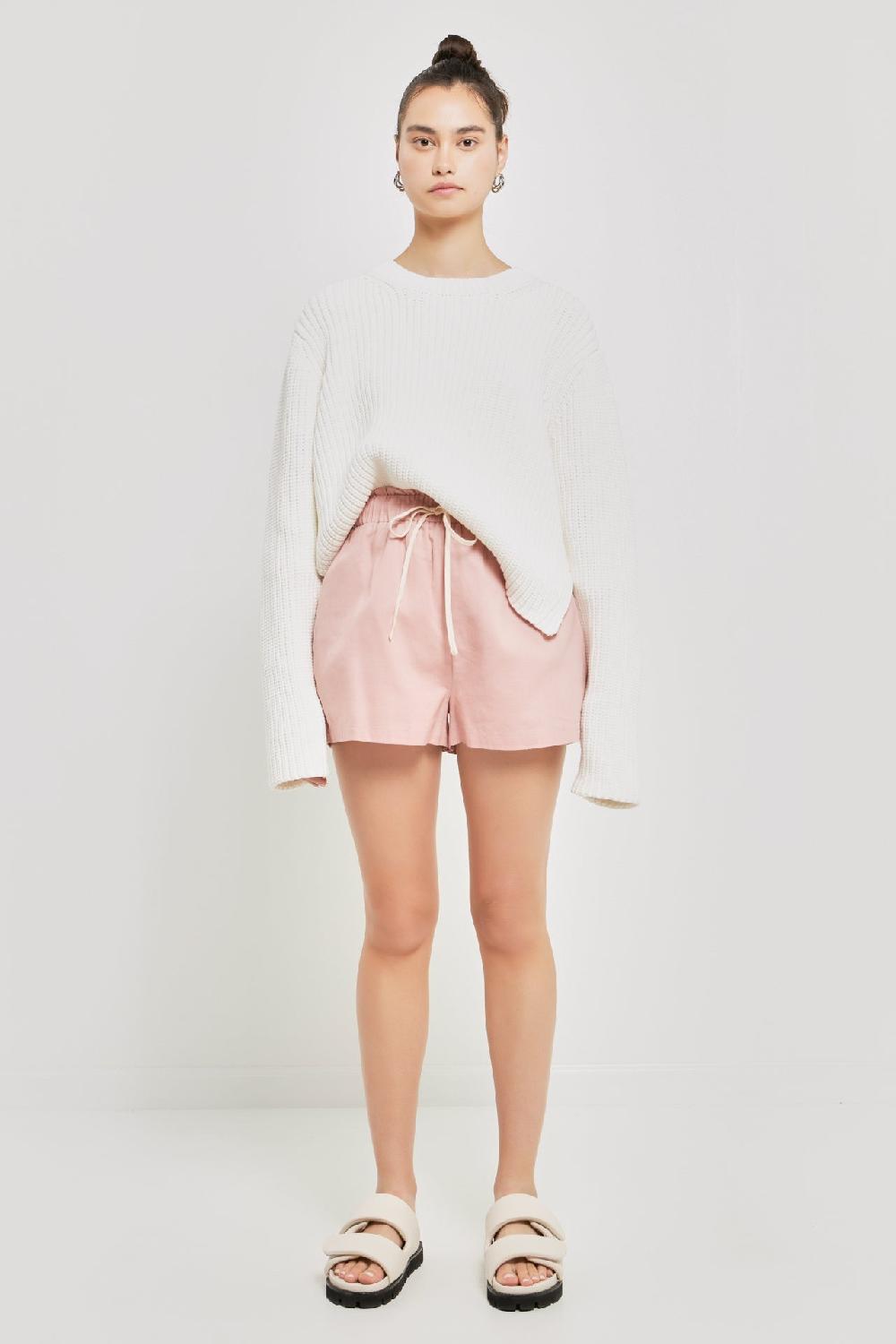 Endless Rose Linen Shorts With Contrast Strap PINK