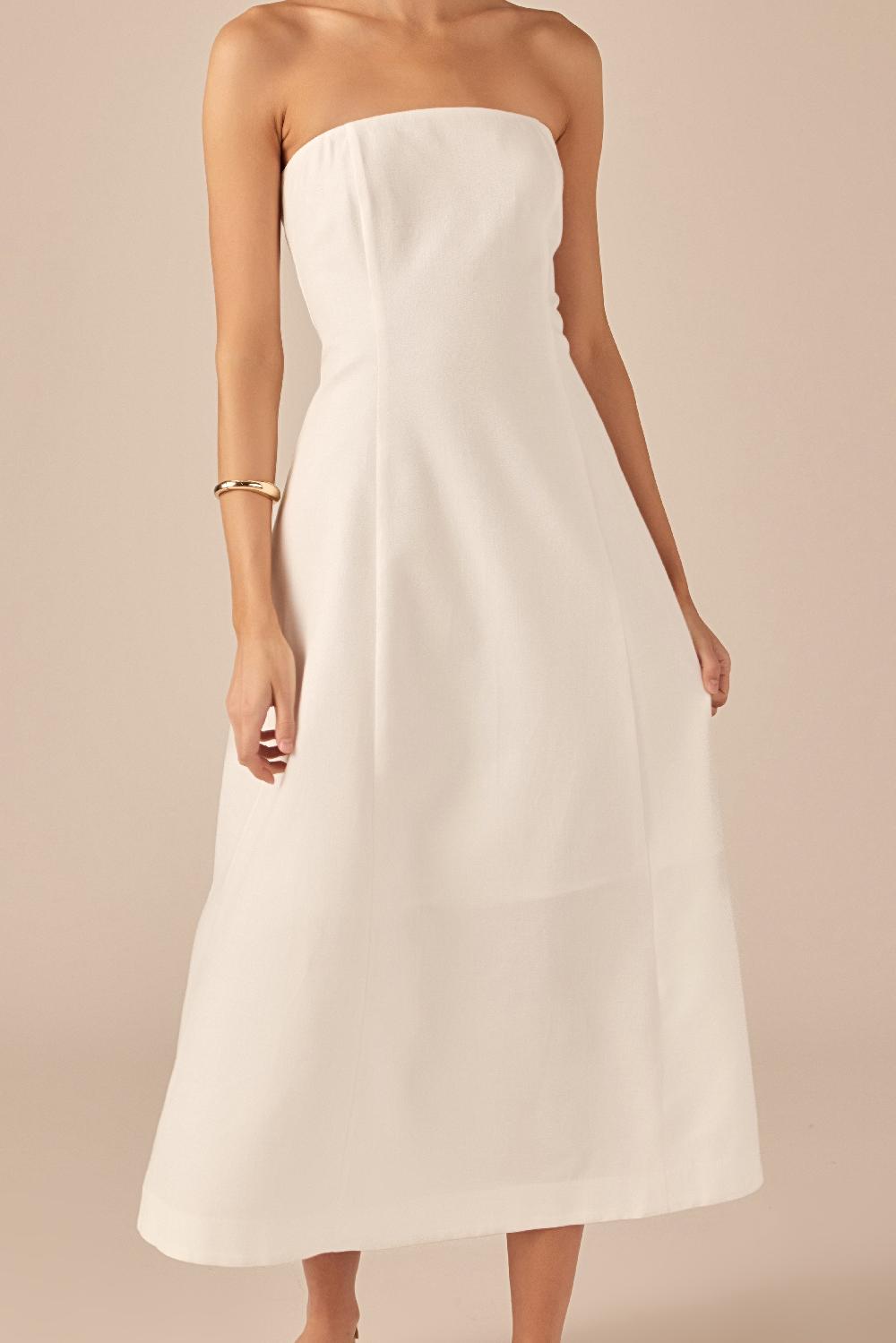 Endless Rose Linen Strapless Dress WHITE