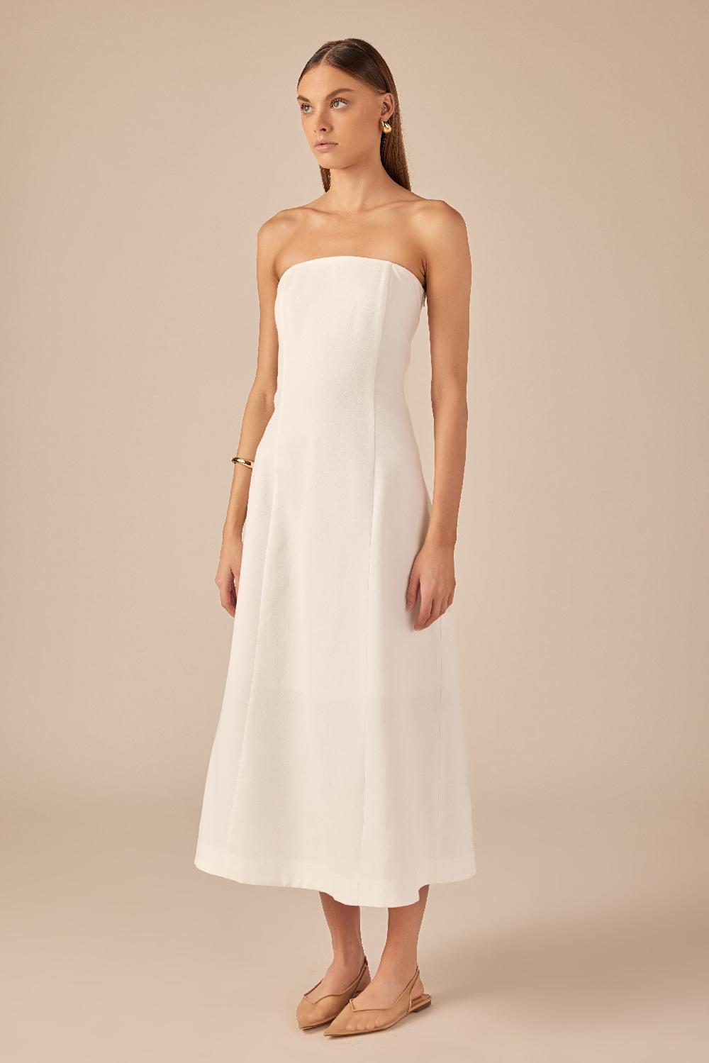 Endless Rose Linen Strapless Dress WHITE