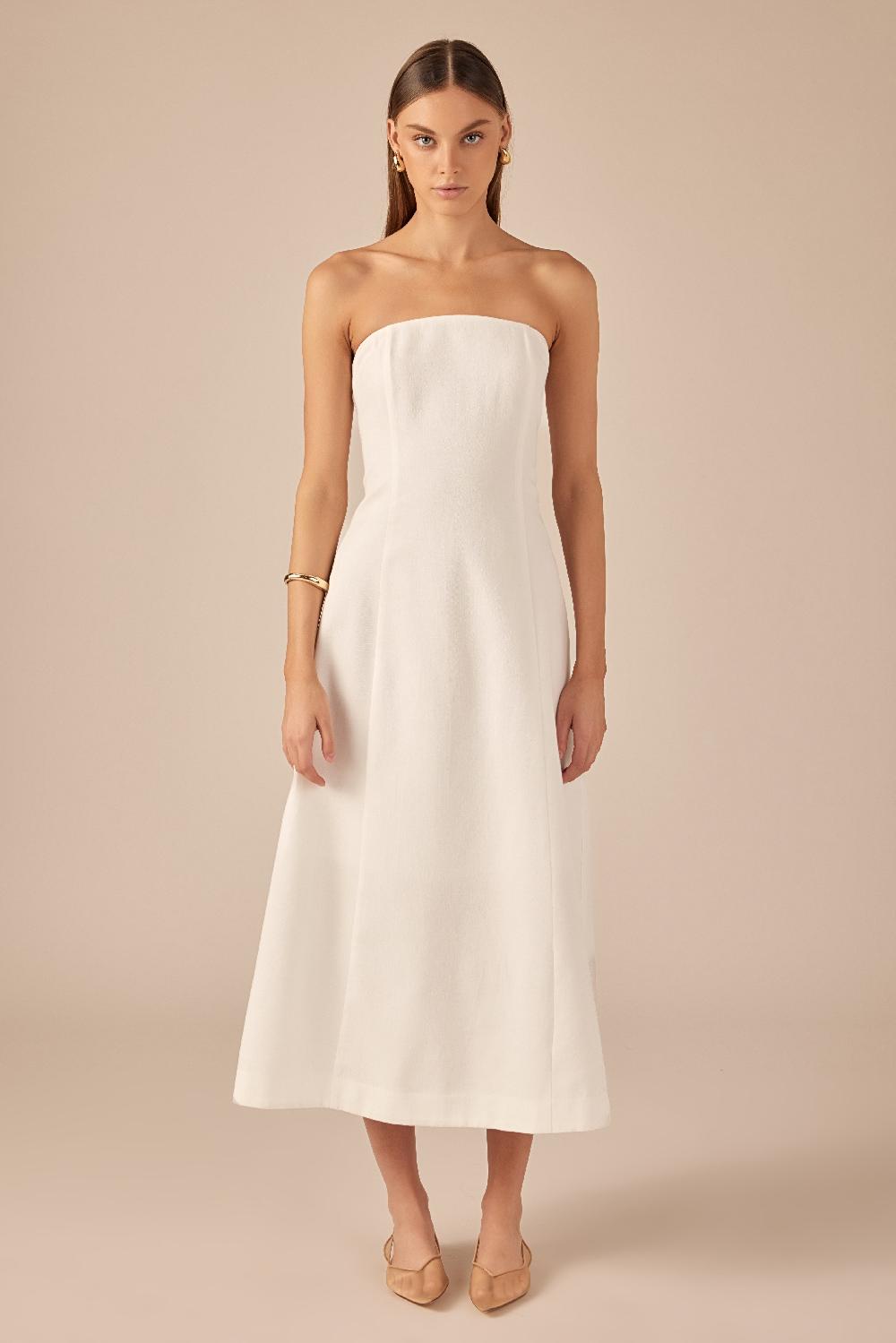 endless rose Linen Strapless Dress WHITE