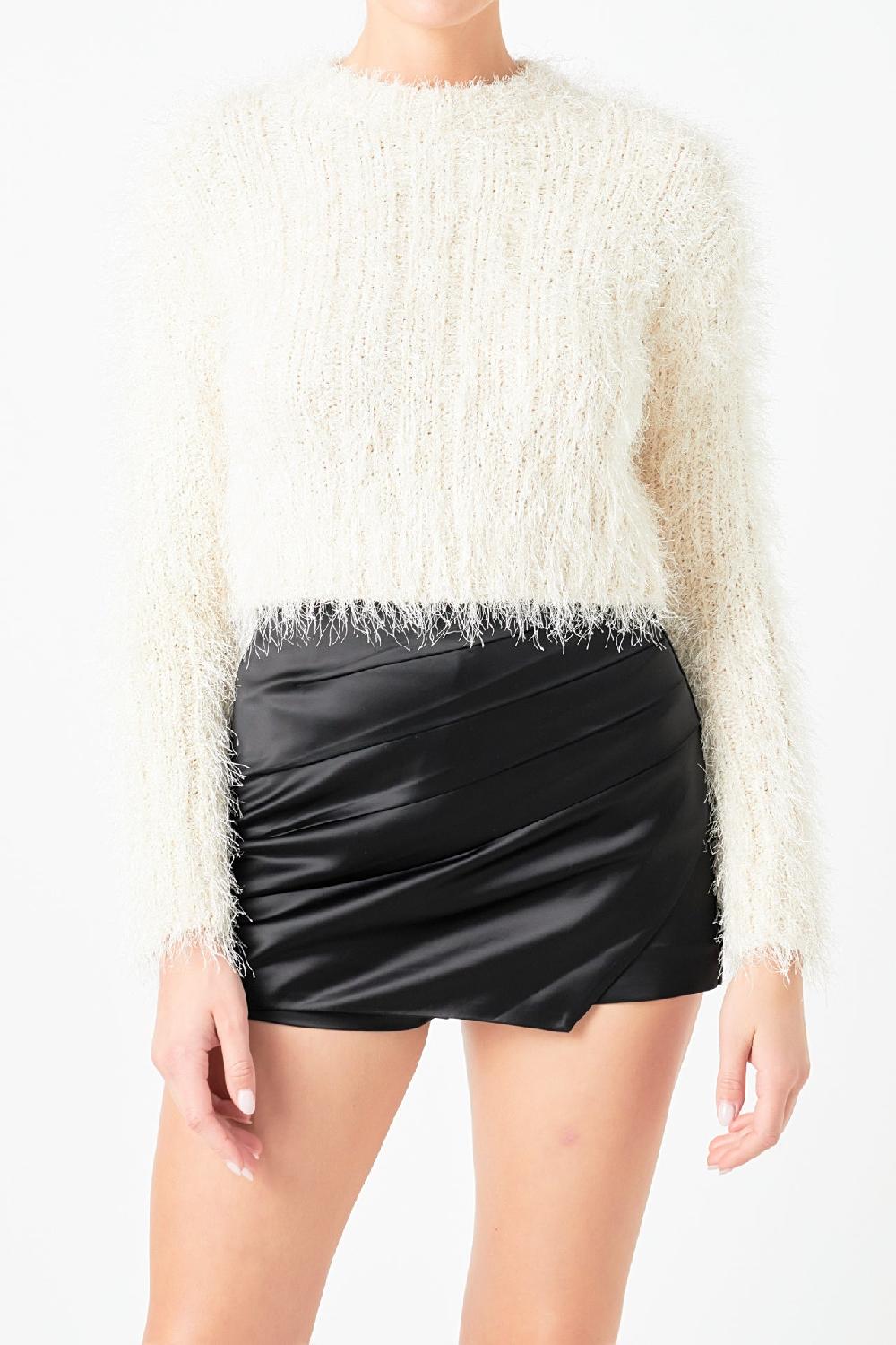 Endless Rose Long Sleeve Cropped Sweater CREAM