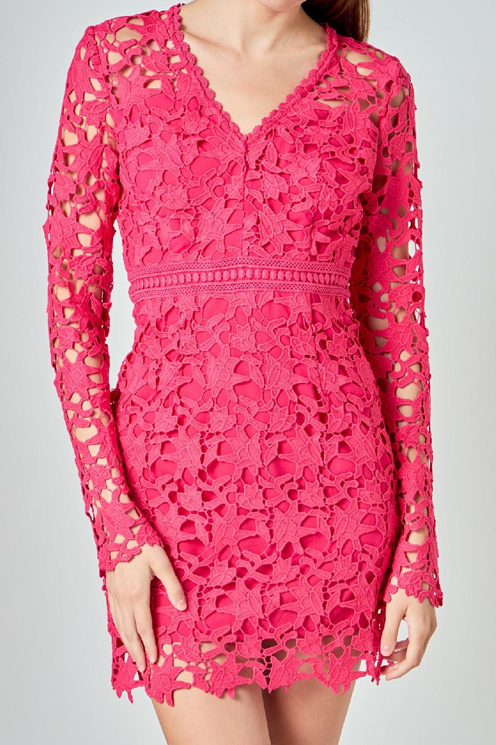 Endless Rose Long Sleeve Lace Mini Dress FUCHSIA