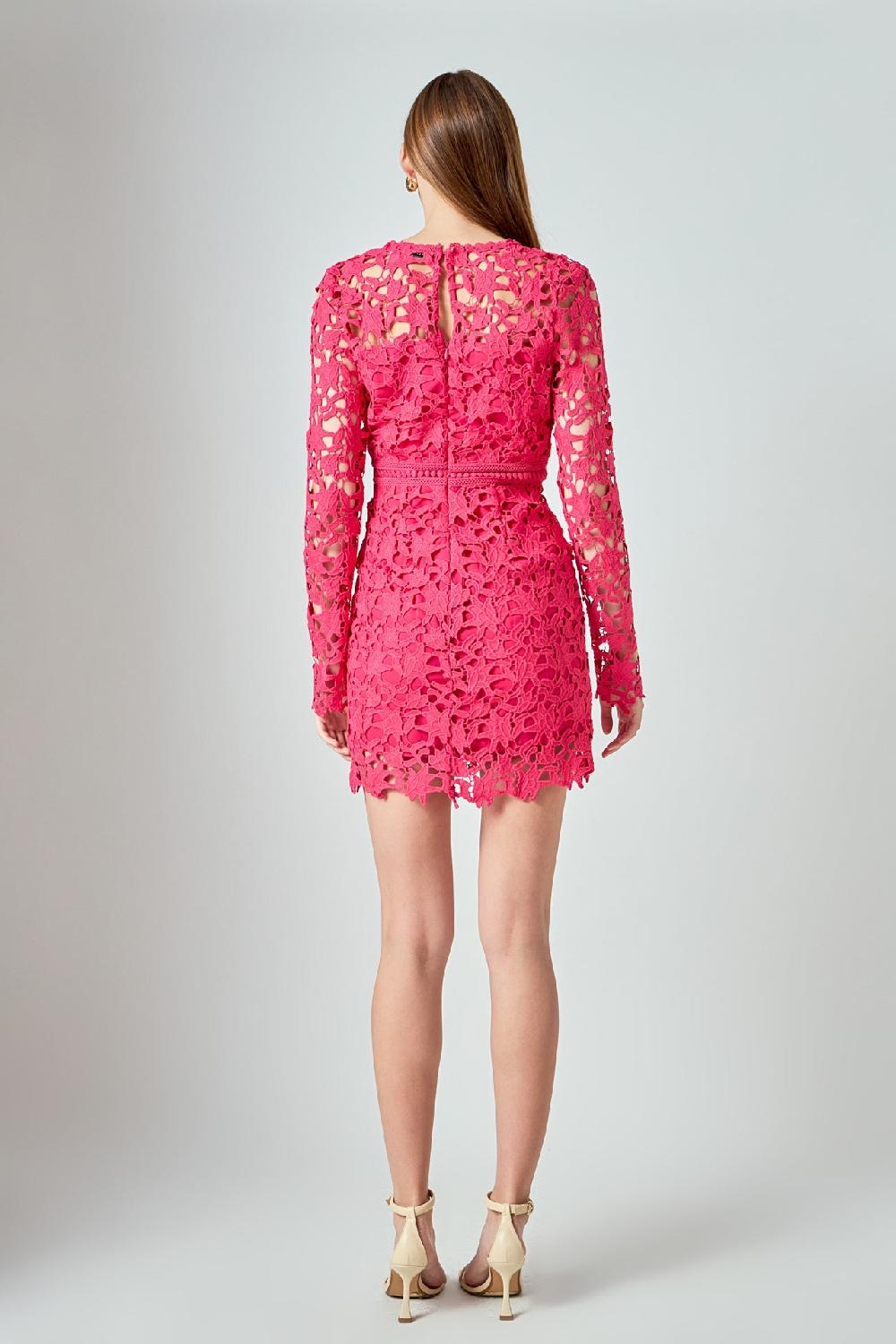 Endless Rose Long Sleeve Lace Mini Dress FUCHSIA