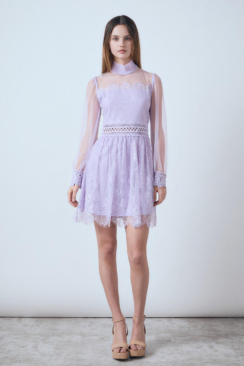 Endless Rose Long Sleeve Lace Mini Dress LILAC