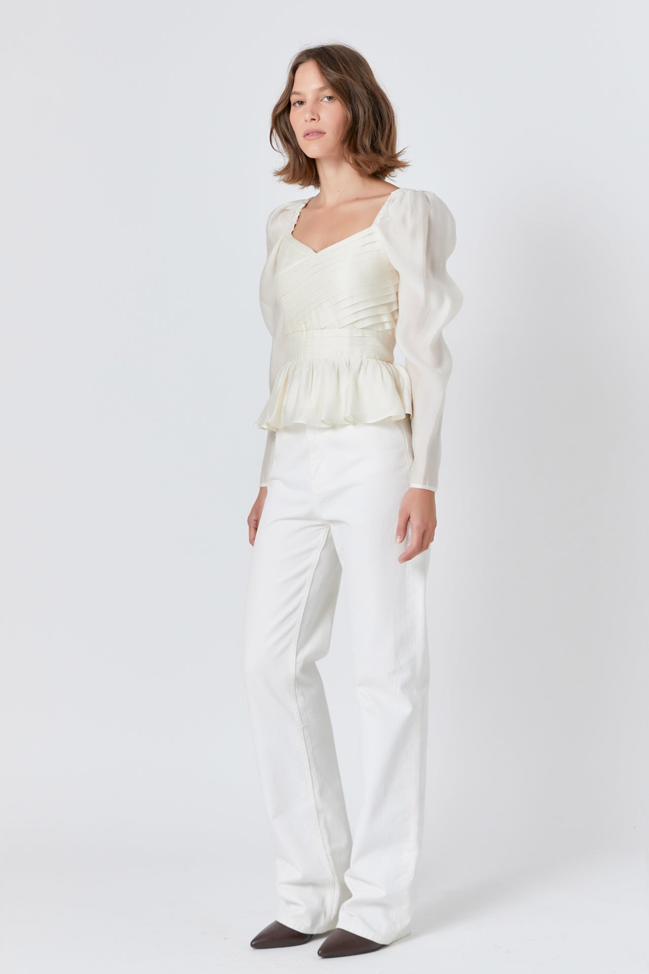 Endless Rose Long-Sleeve Peplum Top CREAM