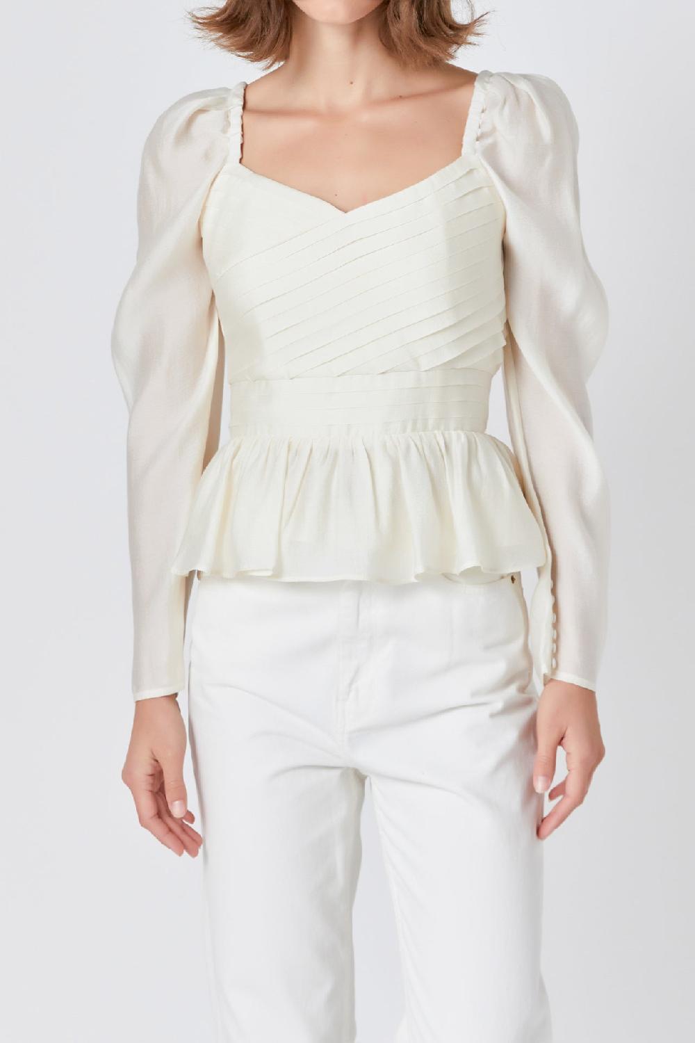 Endless Rose Long-Sleeve Peplum Top CREAM