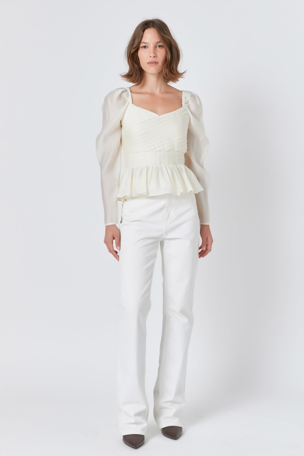 endless rose Long-Sleeve Peplum Top CREAM