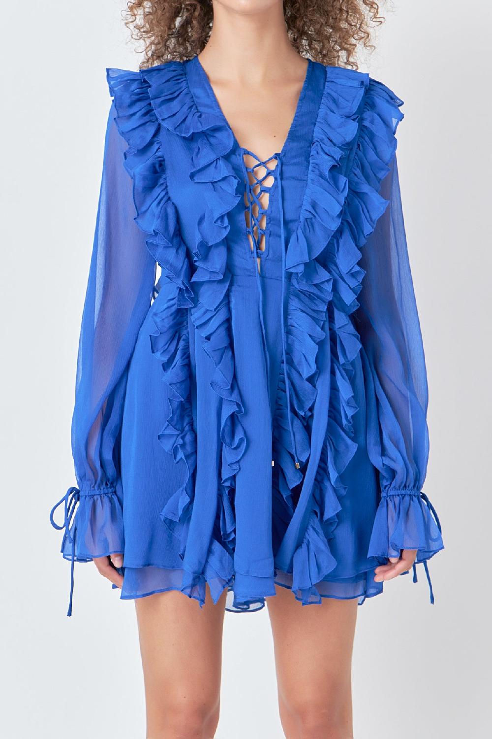 Endless Rose Long-Sleeve Ruffle Mini Dress BERRY