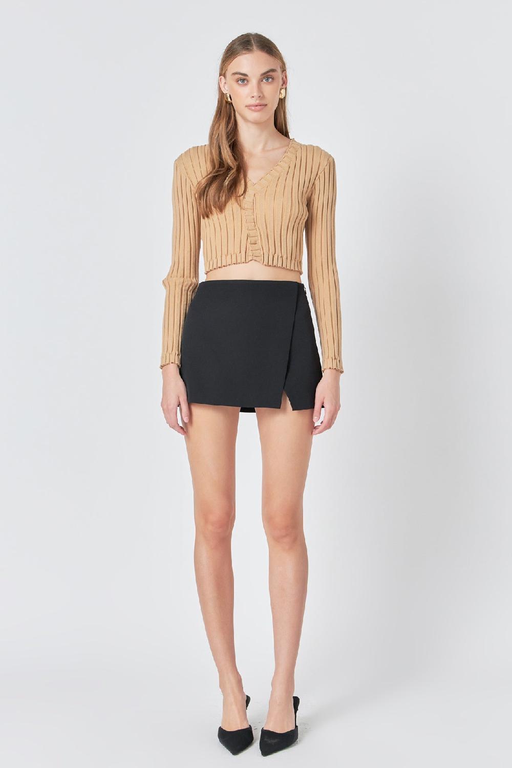 endless rose Long Sleeve Ruffled Knit BLACK