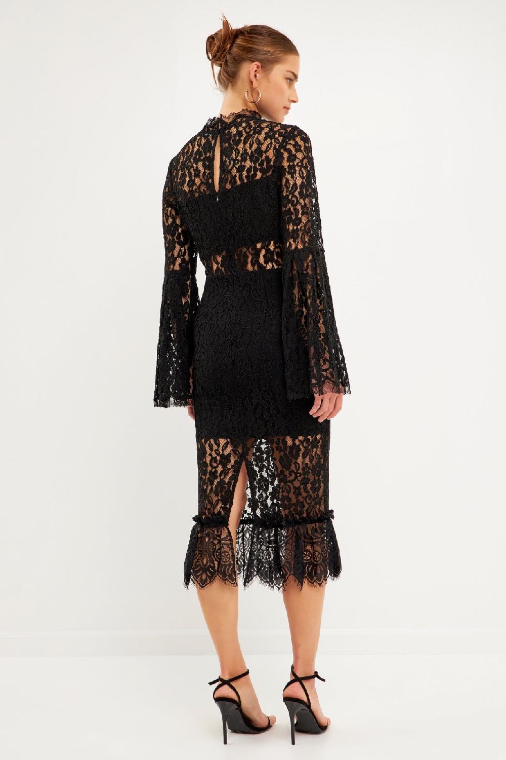 Endless Rose Long-Sleeved Lace Midi Dress BLACK