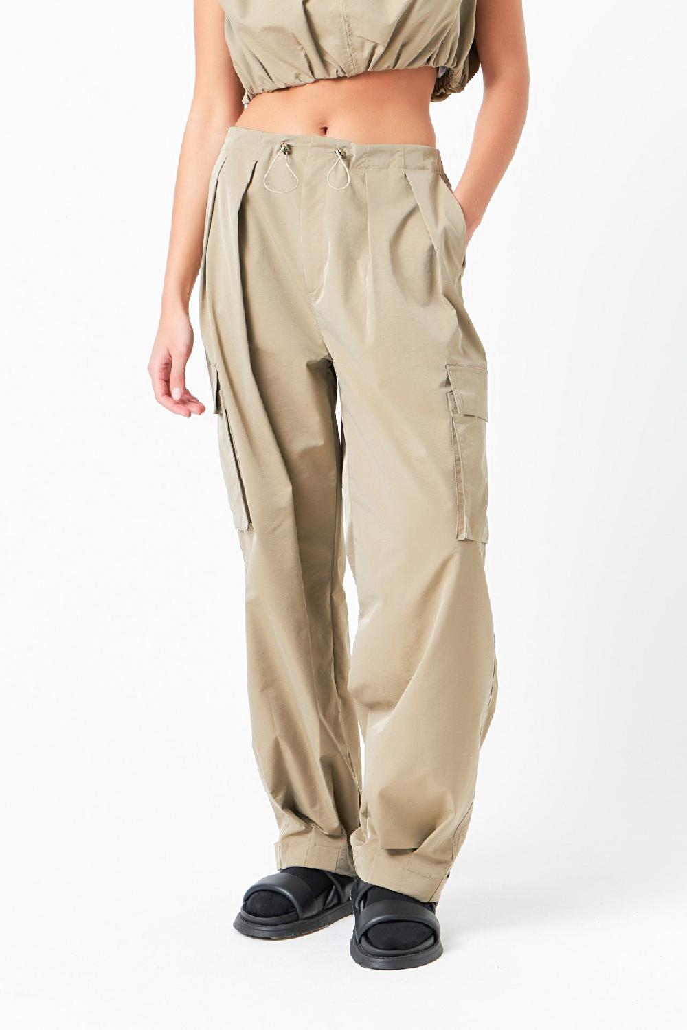 Endless Rose Low Waisted Pleated Cargo Pants KHAKI