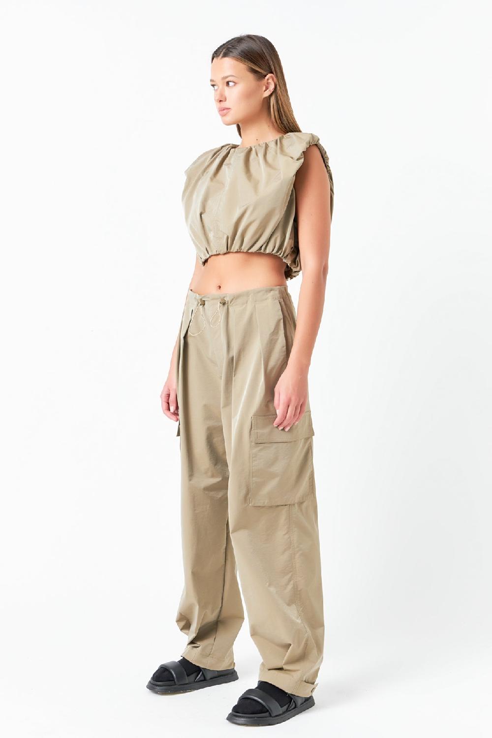 Endless Rose Low Waisted Pleated Cargo Pants KHAKI
