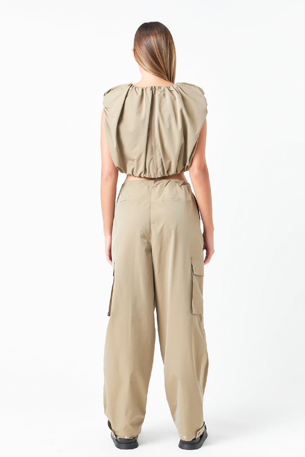 Endless Rose Low Waisted Pleated Cargo Pants KHAKI