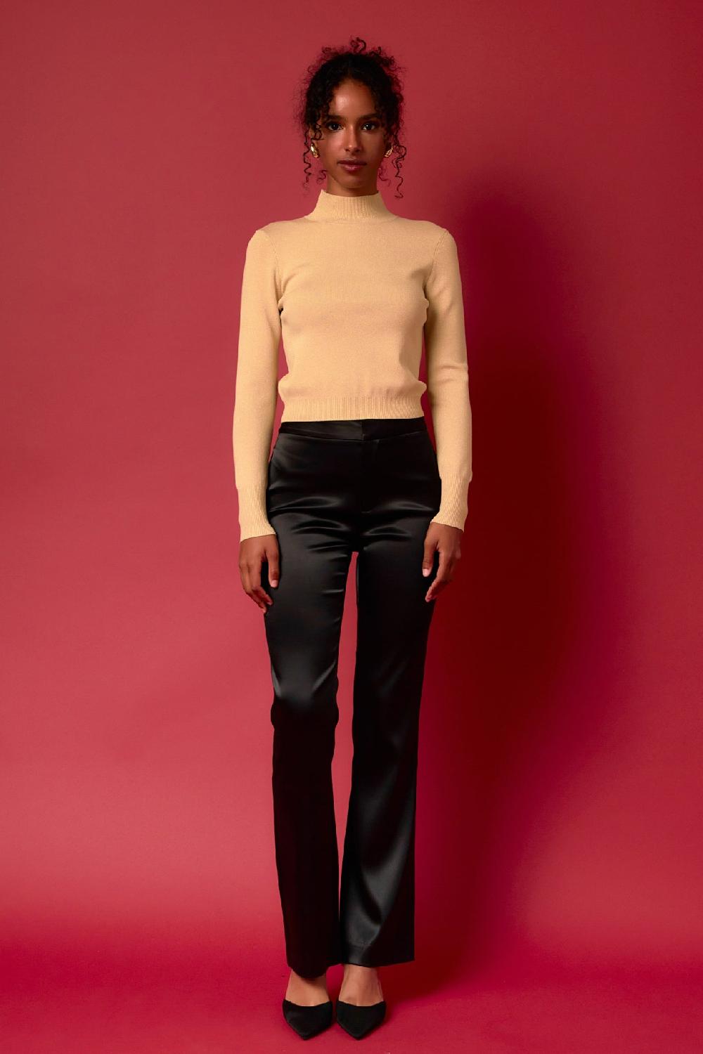 Endless Rose Lurex Knit Crop Top BEIGE