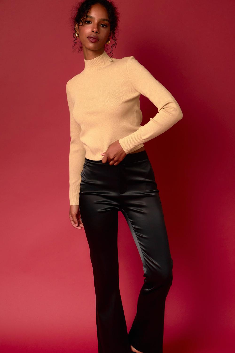 endless rose Lurex Knit Crop Top BEIGE