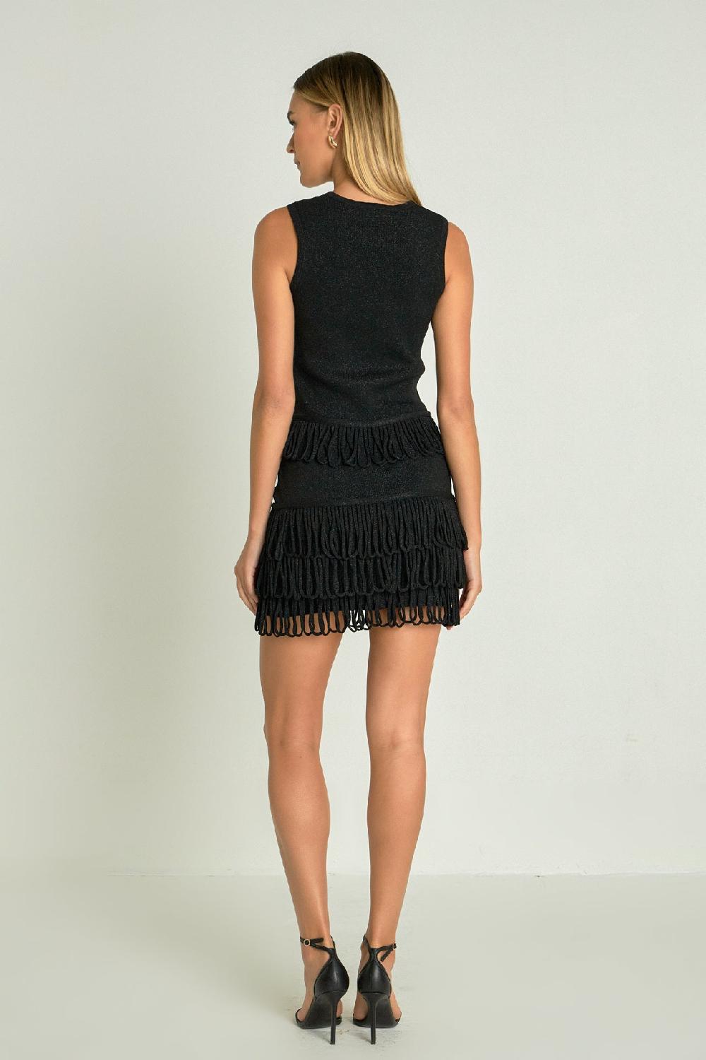 Endless Rose Lurex Knit Loop Mini Skirt BLACK