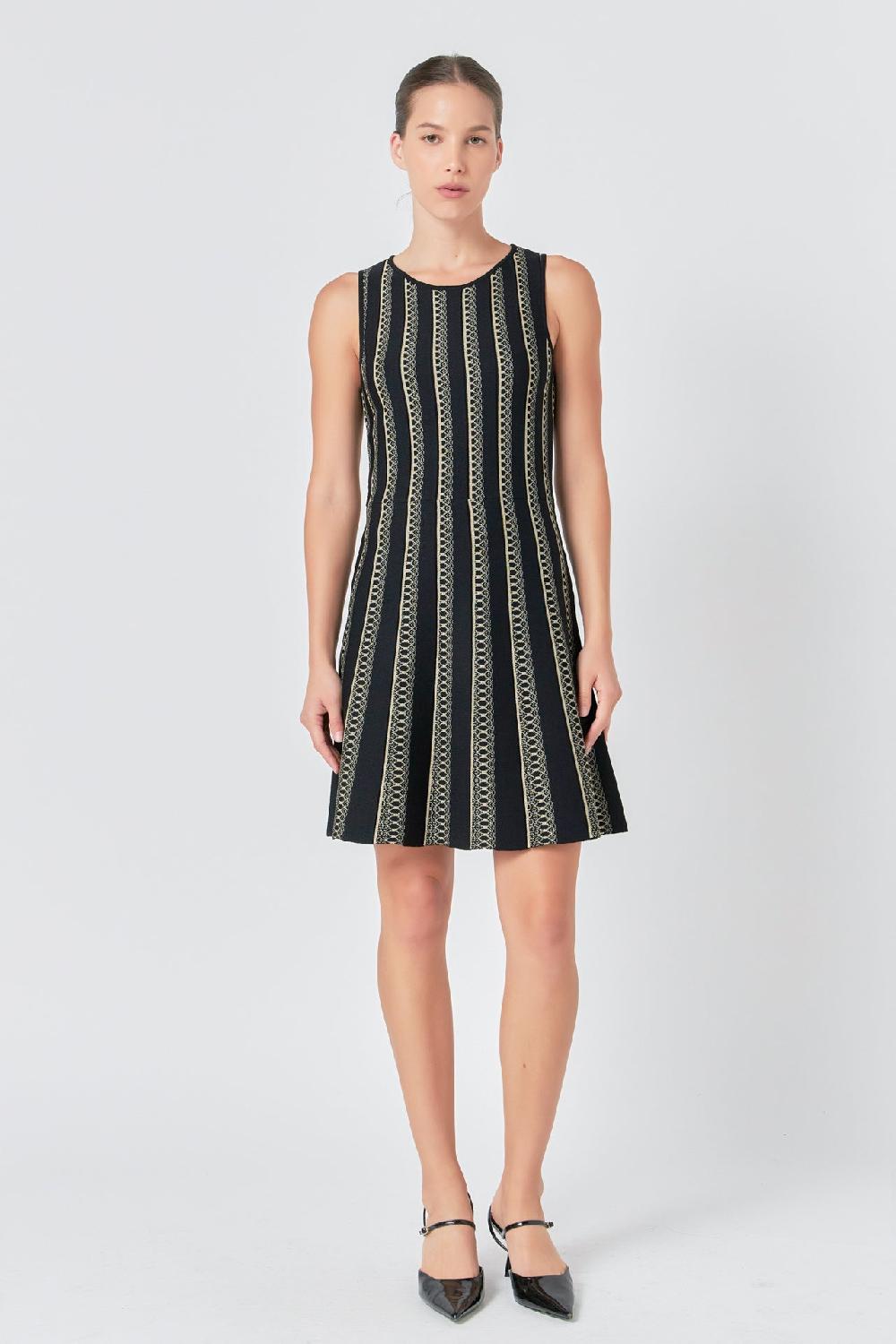 endless rose Lurex Knit Mini Dress BLACK/GOLD