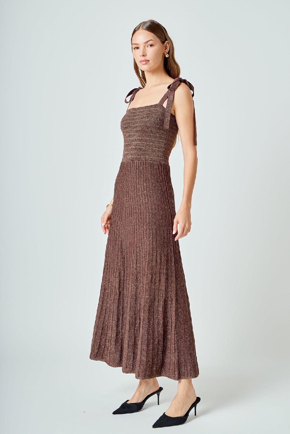 Endless Rose Lurex Sleeveless Maxi Dress BROWN