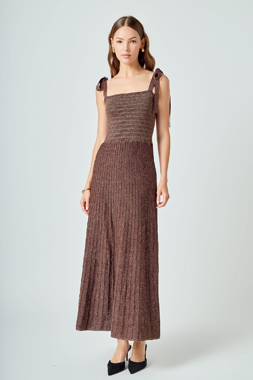 endless rose Lurex Sleeveless Maxi Dress BROWN