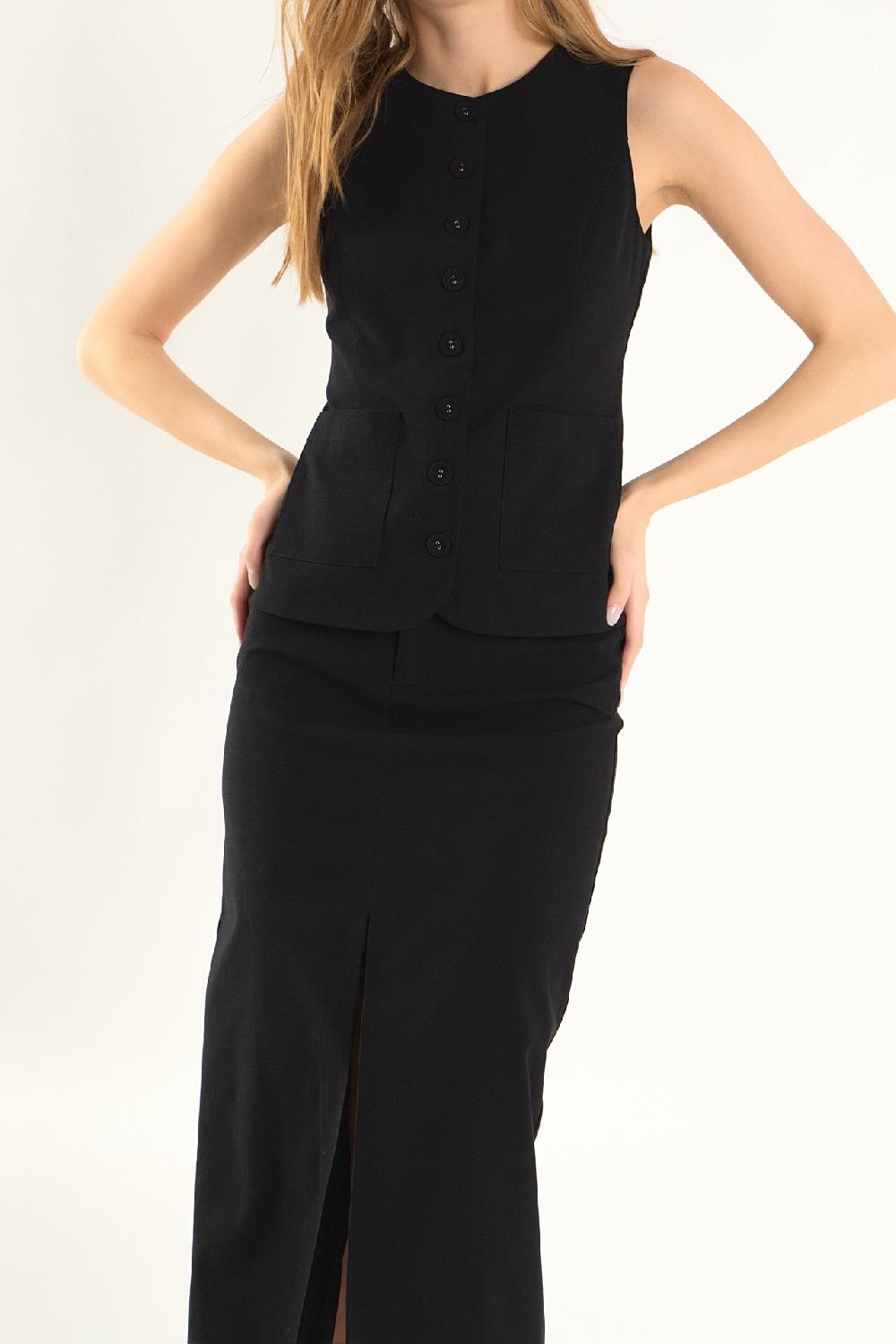 Endless Rose Margaux Sleeveless Linen Vest BLACK