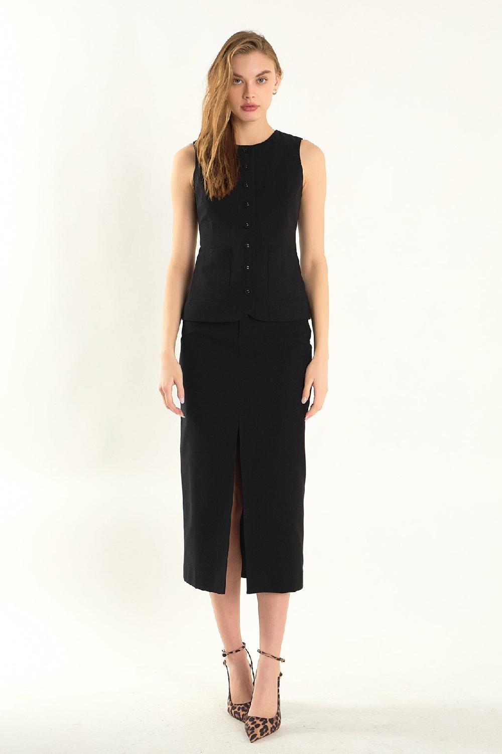 Endless Rose Margaux Sleeveless Linen Vest BLACK