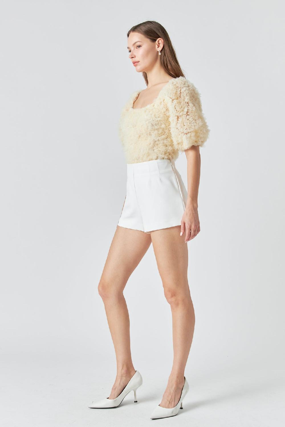 Endless Rose Mesh Fabric Floral Shape Top IVORY