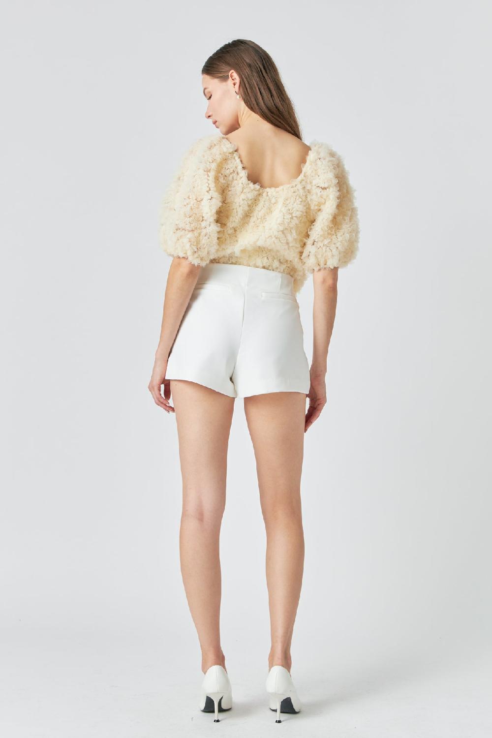 Endless Rose Mesh Fabric Floral Shape Top IVORY